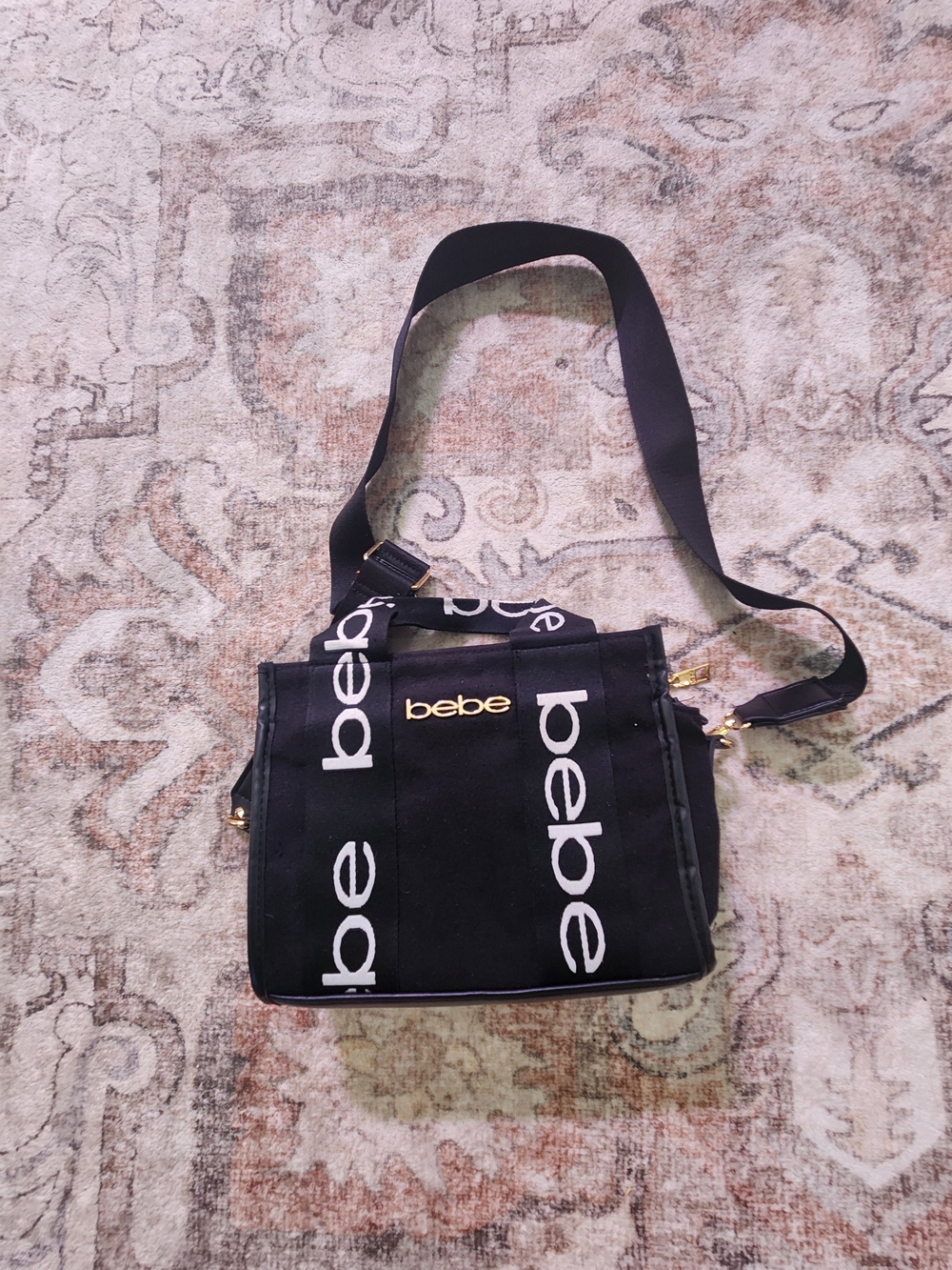 bebe Black and White Logo Shoulder Bag